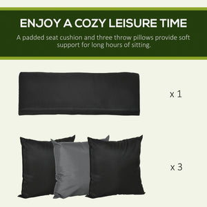 English Elm 3-Seat Patio Swing Chair with 660lb Capacity, Padded Cushion, 3 Pillows & Adjustable 140° Canopy Black W2225142468