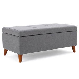 English Elm Storage Ottoman Bench with Lift Top Grey Upholstered Rolled Arm Traditional Style 74491.00GRY