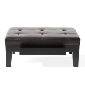 English Elm Chatham Bonded Leather Storage Ottoman with Slide Out Drawer and Tapered Legs 52423.00