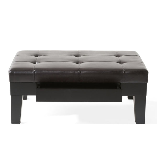 English Elm Chatham Bonded Leather Storage Ottoman with Slide Out Drawer and Tapered Legs 52423.00