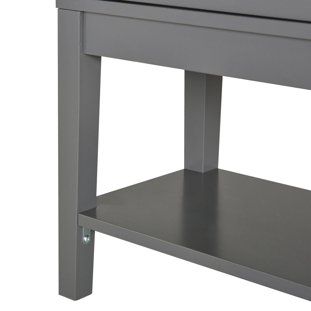 English Elm Coffee Bar Cabinet with Tempered Glass X-Door, Farmhouse Sideboard Buffet with Drawers & Adjustable Shelf Charcoal grey W2225142652