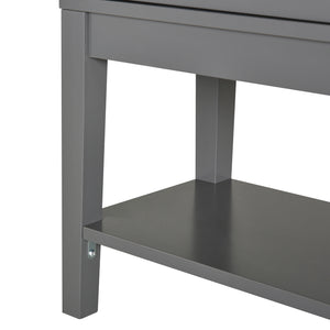 English Elm Coffee Bar Cabinet with Tempered Glass X-Door, Farmhouse Sideboard Buffet with Drawers & Adjustable Shelf Charcoal grey W2225142652