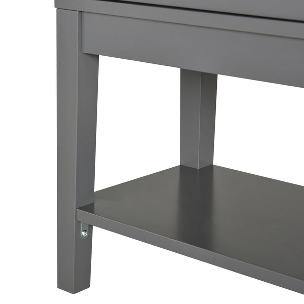English Elm Coffee Bar Cabinet with Tempered Glass X-Door, Farmhouse Sideboard Buffet with Drawers & Adjustable Shelf Charcoal grey W2225142652