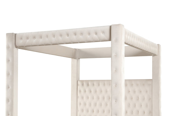 English Elm Luxurious Luxurious Four-Poster Full Bed In Soft Cream - Elegant Design, Tufted Headboard, No Box Spring Needed! B009S01194