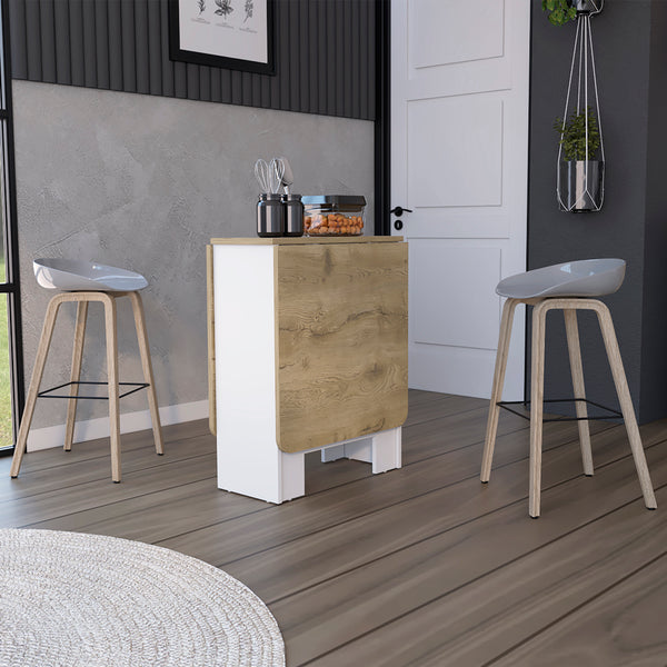 English Elm Folding Dining Table Evart — Space-Saving White/Macadamia Engineered Wood, Sturdy 22lb Capacity, Versatile Use B092142800