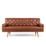 Christopher Knight Home® - Noble House - Barnard Mid-Century Modern Tufted Sofa with Rolled Accent Pillows, Cognac Brown, Dark Walnut, and Gold