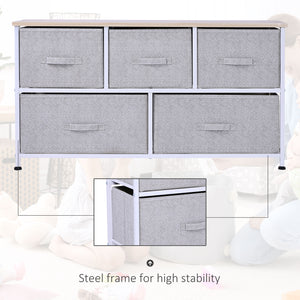 English Elm 40" Grey 5-Drawer Horizontal Storage Cube Dresser with Steel Frame, Removable Fabric Bins, Stable Organizer (39.5"L x 11.75"W x 21.25"H) W2225142644