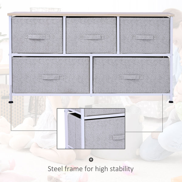 English Elm 40" Grey 5-Drawer Horizontal Storage Cube Dresser with Steel Frame, Removable Fabric Bins, Stable Organizer (39.5"L x 11.75"W x 21.25"H) W2225142644
