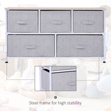 English Elm 40" L 5 Drawer Horizontal Storage Cube Dresser Unit Bedroom Organizer Livingroom Shelf Tower With Fabric Bins