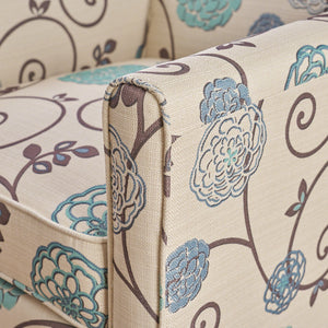 English Elm Christopher Knight Home® - Floral Upholstered Push Back Chair with Lumbar Support and Soft Armrests in White & Blue for Cozy Elegance 52422.00FWBLU