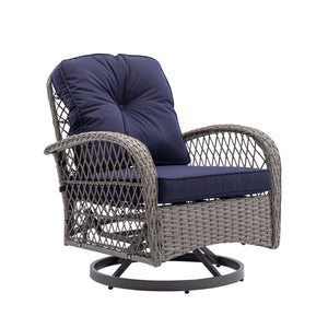 English Elm 3 Pieces Outdoor Swivel Rocker Patio Chairs Set with 360° Rotation, Tempered Glass Table & Plush Cushions Navy Blue W640142463