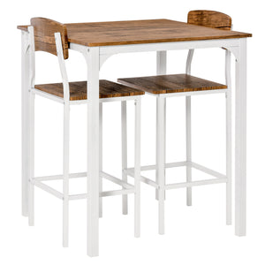 English Elm 3 Piece Bar Table Set - Industrial Counter Height 3-Person Dining Nook with Steel Legs & Footrests, White W2225142653