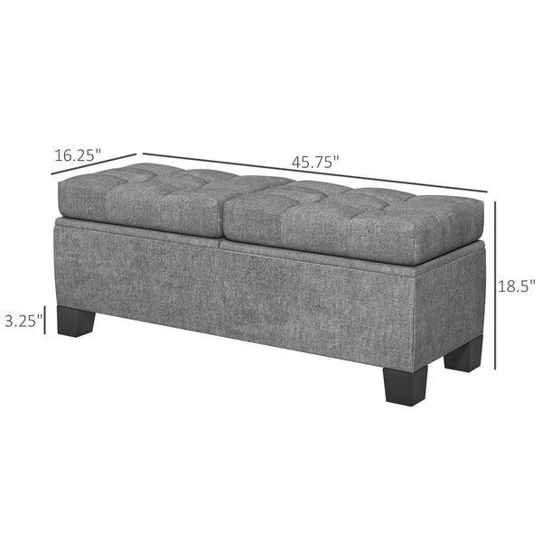 English Elm 46" Tufted Storage Ottoman Bench with Steel Frame, Linen Upholstered End-of-Bed Seating with Safety Hinges, Gray (46.75" x 16.5") W2225142646
