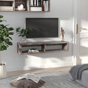 English Elm Wall Mounted Floating Media Console Shelf with Open Storage for Modern Living Spaces W2225142649