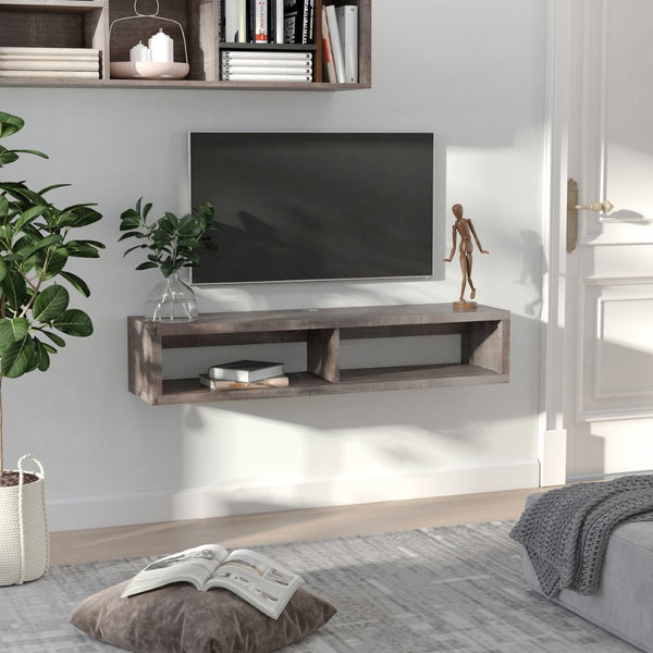 English Elm Wall Mounted Floating Media Console Shelf with Open Storage for Modern Living Spaces W2225142649