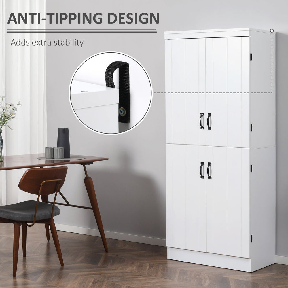 English Elm 70" Kitchen Pantry Tall Freestanding Storage Cabinet with 6-Tier Shelves, 4 Doors, Black Handles, Anti-Tip Protection White W2225S00027
