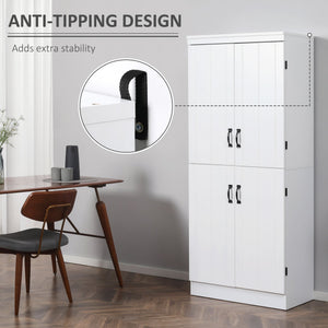 English Elm 70" Kitchen Pantry Tall Freestanding Storage Cabinet with 6-Tier Shelves, 4 Doors, Black Handles, Anti-Tip Protection White W2225S00027