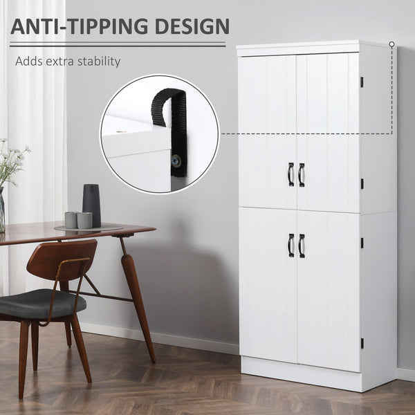 English Elm 70" Kitchen Pantry Tall Freestanding Storage Cabinet with 6-Tier Shelves, 4 Doors, Black Handles, Anti-Tip Protection White W2225S00027