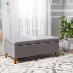 English Elm Storage Ottoman Bench with Lift Top Grey Upholstered Rolled Arm Traditional Style 74491.00GRY