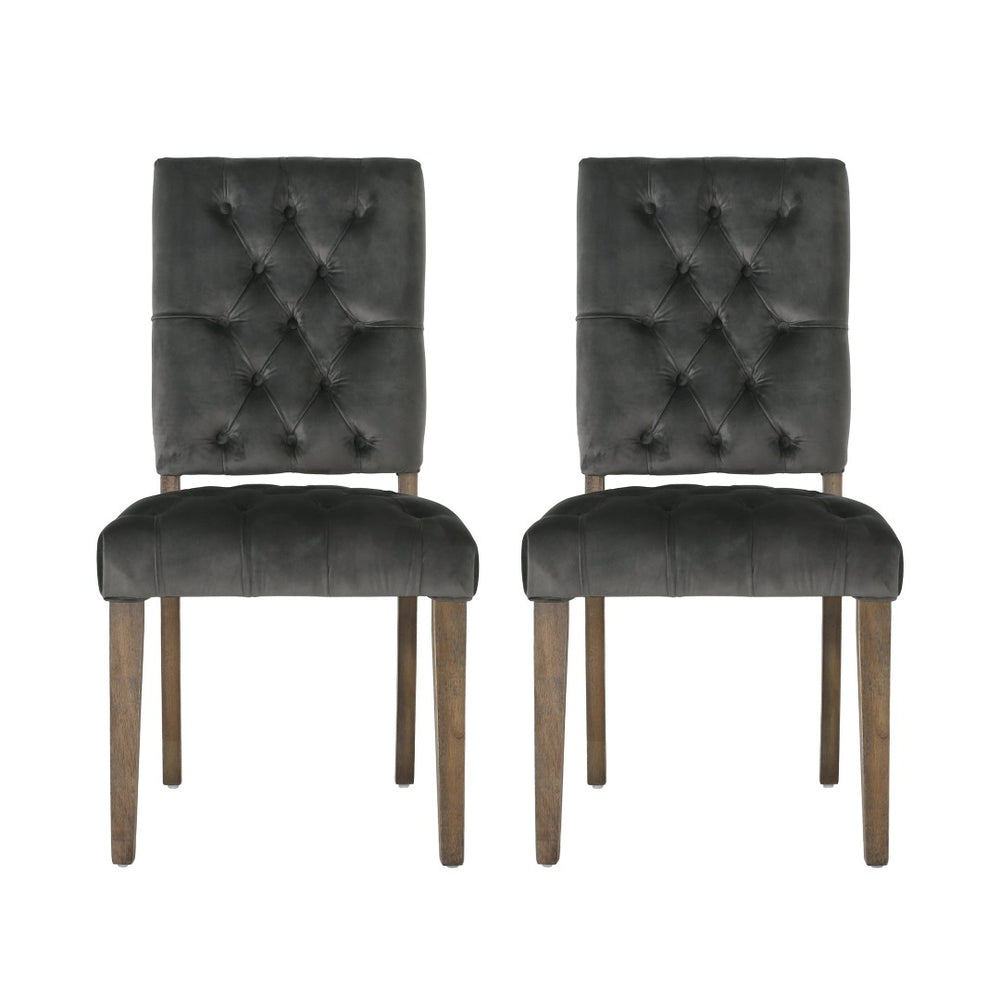 English Elm Dining Chairs Set of 2 Button Tufted Upholstered Seats with Weathered Wood Legs 72611.00NVLT