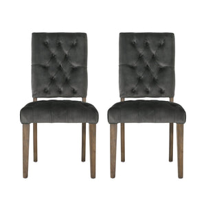 English Elm Dining Chairs Set of 2 Button Tufted Upholstered Seats with Weathered Wood Legs 72611.00NVLT