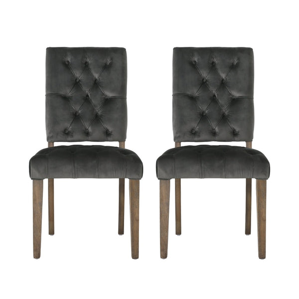 English Elm Dining Chairs Set of 2 Button Tufted Upholstered Seats with Weathered Wood Legs 72611.00NVLT