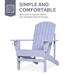 English Elm Wooden Adirondack Chair Gray with Cup Holder, Weather-Resistant Rustic Patio Lounge, 330 lb Capacity W2225142493