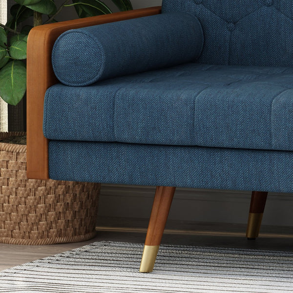 English Elm Aidan Tufted Fabric Sofa with Diamond Stitching and Gold Tipped Rubberwood Legs Navy Blue 61688.00NBLU