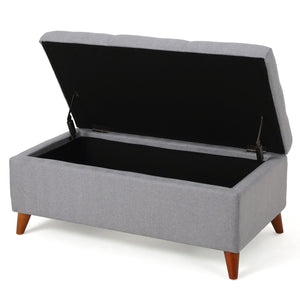 English Elm Storage Ottoman Bench with Lift Top Grey Upholstered Rolled Arm Traditional Style 74491.00LGY