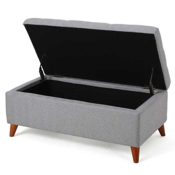 English Elm Storage Ottoman Bench with Lift Top Grey Upholstered Rolled Arm Traditional Style 74491.00LGY