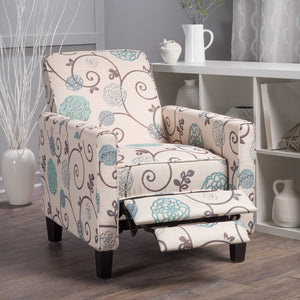 English Elm Christopher Knight Home® - Floral Upholstered Push Back Chair with Lumbar Support and Soft Armrests in White & Blue for Cozy Elegance 52422.00FWBLU