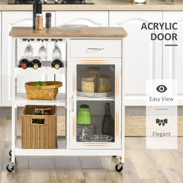 English Elm Rolling Kitchen Island Cart with Drawer and Adjustable Shelf, Mobile Serving Trolley with Hidden Wheels, Towel Racks, Durable MDF Top and 88 lb Capacity for Smart Kitchen Storage and Easy Mobility White W2225142638