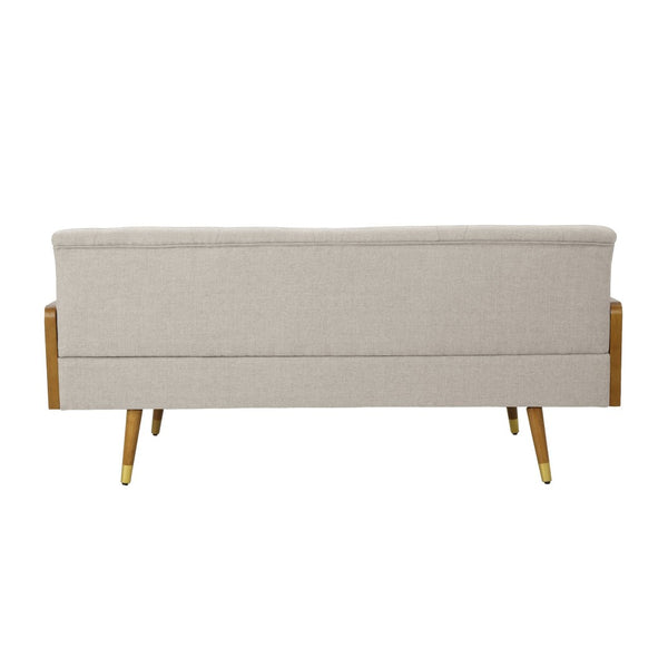 English Elm Aidan Tufted Fabric Sofa with Diamond Stitching and Gold Tipped Rubberwood Legs Beige 61688.00BGE