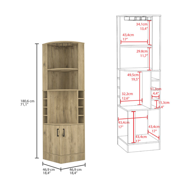 English Elm Corner Bar Cabinet Papprika Aged Oak Beige – Corner Liquor Storage with 8 Cubbies, Display Shelf, Compact Stylish Organizer B092142790