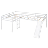 Hearth and Haven Oracle L-Shaped Twin Size Loft Bed with Ladder and Slide, White GX000242AAK-1