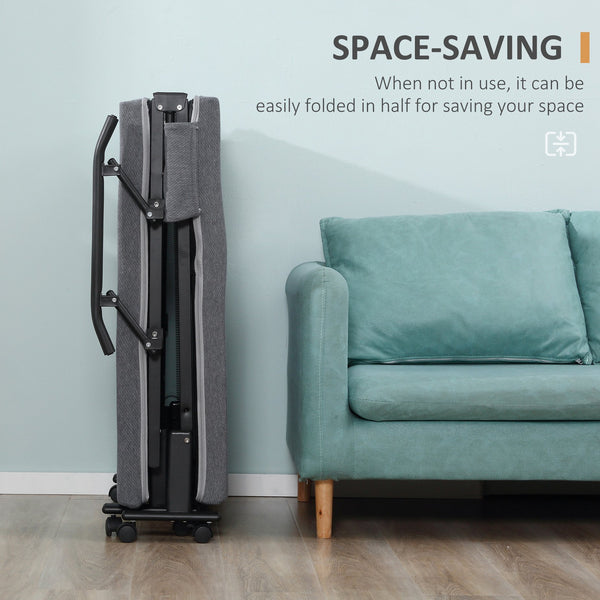 English Elm Rollaway Folding Guest Bed with 3.25" Foam Mattress, Adjustable Backrest, Steel Frame on Wheels W2225142645