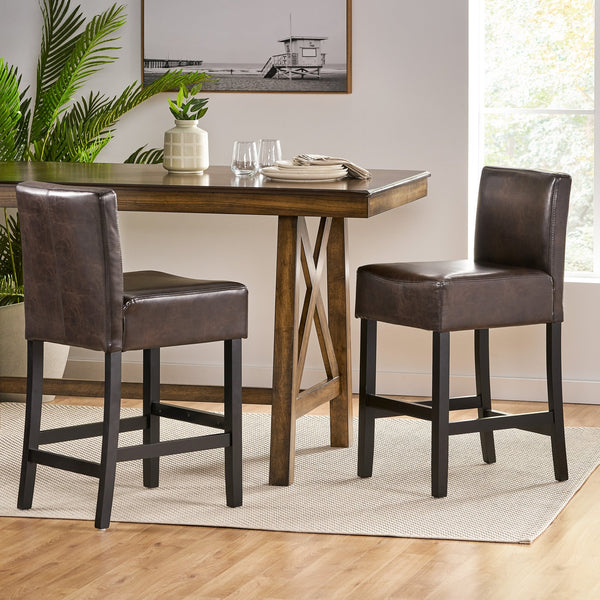 English Elm Christopher Knight Home® - [ Set of 2 26" Portman Bonded Leather Counter Height Barstool Brown - Elegant Wood Frame, Comfortable Seat WF530923BRN