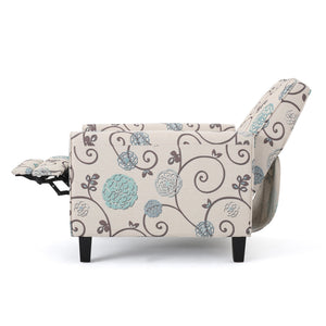 English Elm Christopher Knight Home® - Floral Upholstered Push Back Chair with Lumbar Support and Soft Armrests in White & Blue for Cozy Elegance 52422.00FWBLU