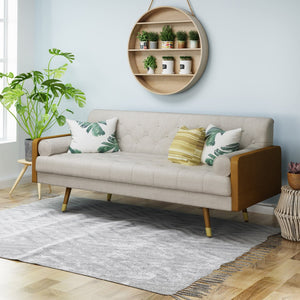 English Elm Aidan Tufted Fabric Sofa with Diamond Stitching and Gold Tipped Rubberwood Legs Beige 61688.00BGE