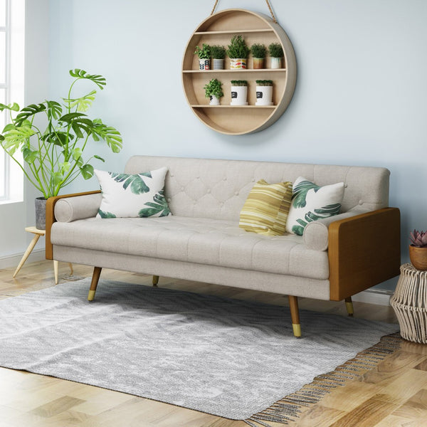 English Elm Aidan Tufted Fabric Sofa with Diamond Stitching and Gold Tipped Rubberwood Legs Beige 61688.00BGE