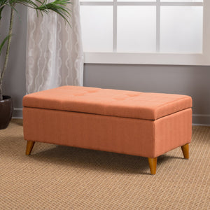 English Elm Christopher Knight Home® - Home Tufted Ainsley Button Storage Ottoman Bench with Hinged Lid, 38" Wide Fabric Seat, Birch Legs, Stylish Hidden Storage for Living Room or Bedroom Orange 74491.00ORG