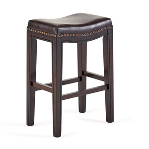 English Elm Christopher Knight Home® - TIFFIN Studded Counterstool Set of 2 Brown PU Saddle Seats with Rubberwood H-Frame & Nailhead Trim 67703.00