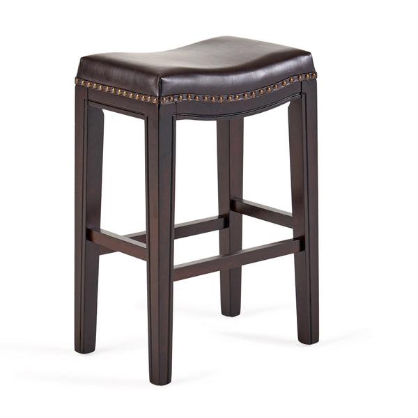 English Elm Christopher Knight Home® - TIFFIN Studded Counterstool Set of 2 Brown PU Saddle Seats with Rubberwood H-Frame & Nailhead Trim 67703.00