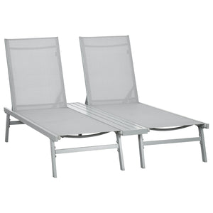 English Elm Chaise Conjoined 2-Person Aluminum Pool Lounge Chairs with 5-Position Recline, Shelf & Breathable Mesh W2225142467