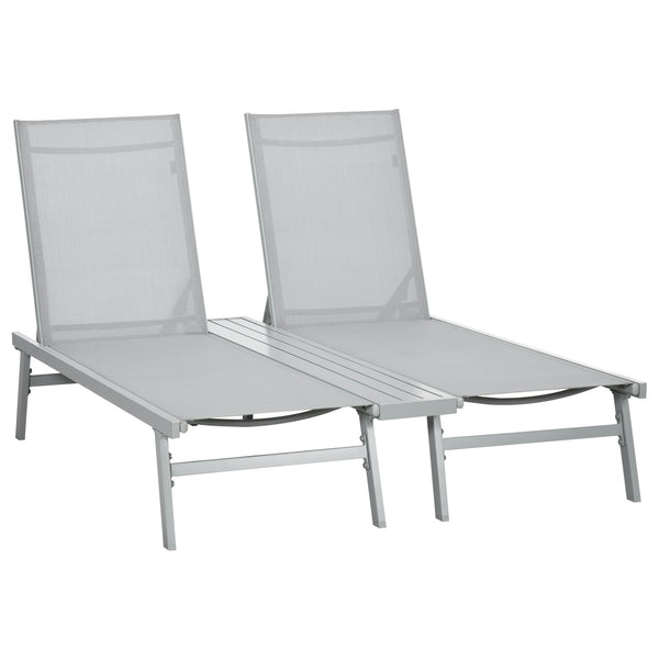 English Elm Chaise Conjoined 2-Person Aluminum Pool Lounge Chairs with 5-Position Recline, Shelf & Breathable Mesh W2225142467