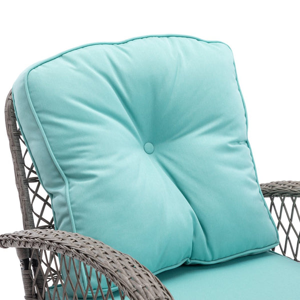 English Elm 3 Pieces Outdoor Swivel Rocker Patio Chairs Set with 360° Recline, Thick Cushions & Tempered Table Blue W640142359