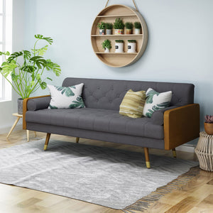 English Elm Aidan Tufted Fabric Sofa with Diamond Stitching and Gold Tipped Rubberwood Legs Grey 61688.00GRY