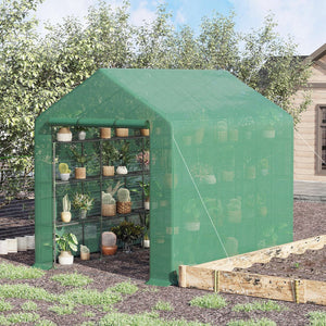 English Elm Walk-in Greenhouse with Roll-Up Zipper Door, 18 Metal Shelves, Heavy-Duty PE Cover, UV Shielding, 96"x70.75"x82.75" W2225142615