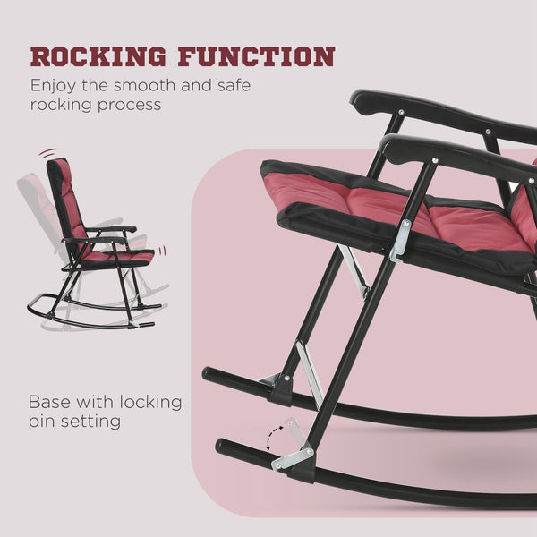 English Elm 3 Piece Outdoor Patio Furniture Set - Red Folding Bistro with Padded Rocking Chairs & Tempered Glass Table, Portable Comfort for Porch, Camping, Balcony W2225142471