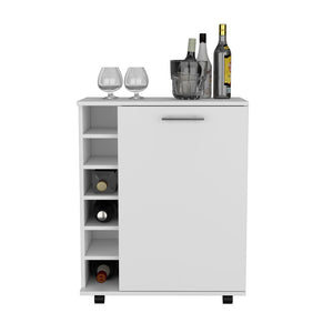 English Elm Bar Cart Cisco White Engineered Wood with 6-Bottle Rack, Spacious Cabinet, Serving Top & Casters for Entertaining B092142798